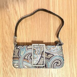 Jimmy Choo Satin Paisley Print Clutch with Rhinestone Buckle